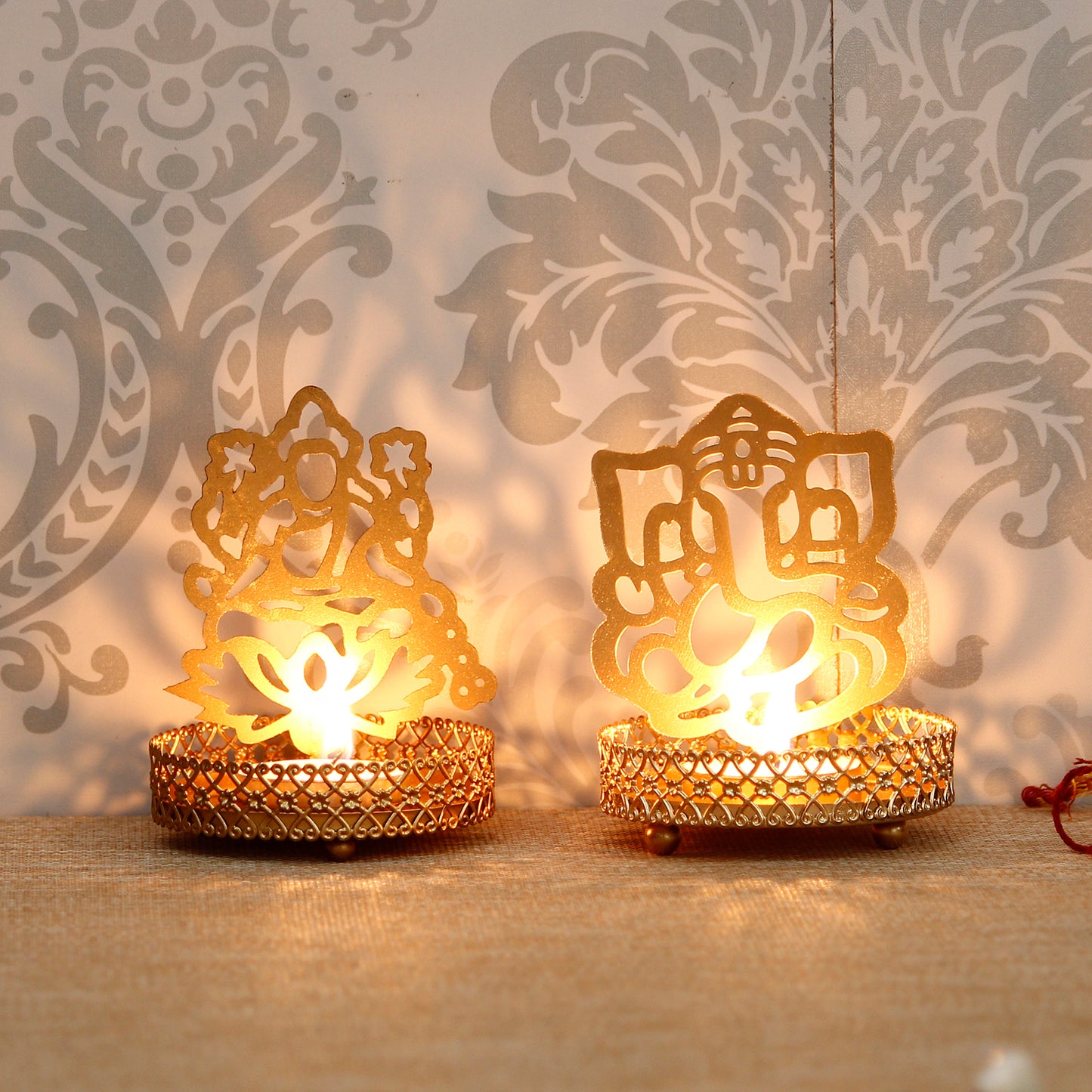 New Lord Ganesha and Laxmi Shadow Tea Light Holder-Diwali