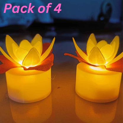 Decoration Candles/Led Diwali Decor Lotus Flower Candle (4 Pcs)