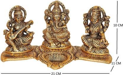 New Design Gold Plated Lakshmi Ganesh Saraswati Idol with Deepak Showpiece- Diwali