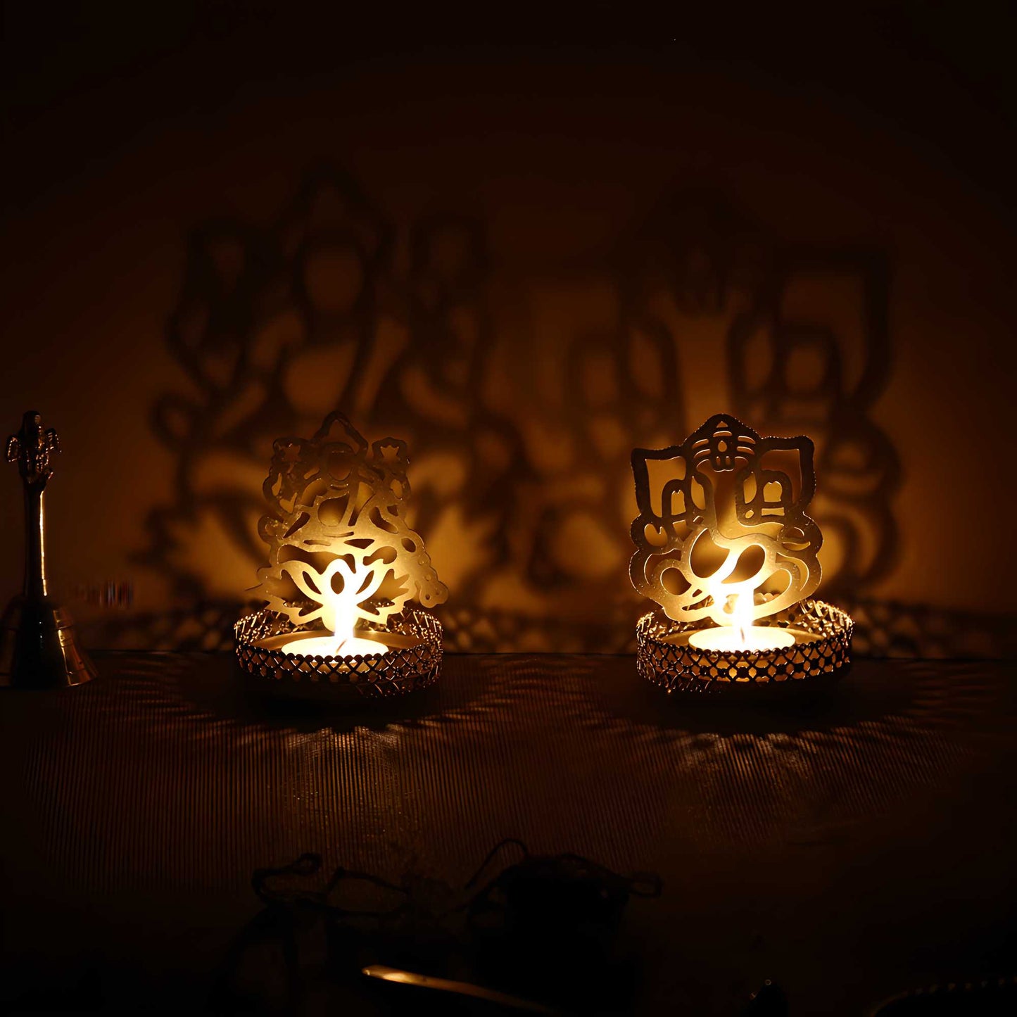 New Lord Ganesha and Laxmi Shadow Tea Light Holder-Diwali