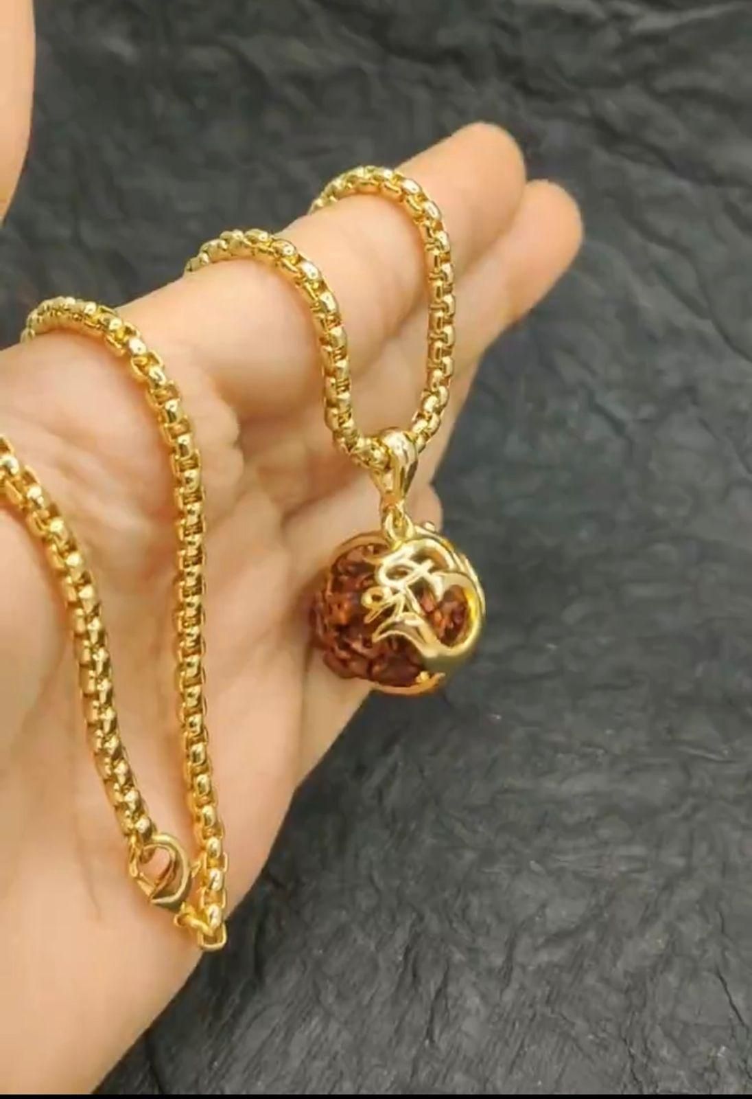 New Om Rudraksha Pendant With Chain