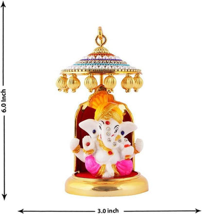 Ganesh Ji Idol Statue for Car Dashboard Showpiece - 6 cm  (Polyresin, Multicolor)